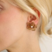 Flower filigree earrings 24x26mm imit mother-of-pearl - Stainless steel 304L Gold x2