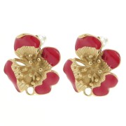 21mm 304L stainless steel Flower earstuds with epoxy resin - Gold - Red x2