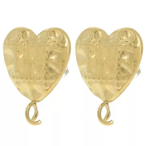 17x14mm 304L stainless steel Quilted effect heart earstuds - Gold x2