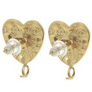 17x14mm 304L stainless steel Quilted effect heart earstuds - Gold x2