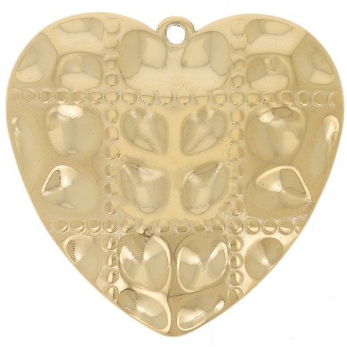 Quilted-effect heart pendants 26x27 mm - 304L Gold-plated stainless steel x2