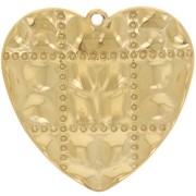 Quilted-effect heart pendants 26x27 mm - 304L Gold-plated stainless steel x2
