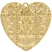 Quilted-effect heart pendants 26x27 mm - 304L Gold-plated stainless steel x2