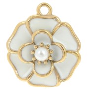 20mm flower pendant with imitation mother-of-pearl bead - 304L gold-plated stainless steel - White x1