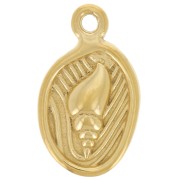 17x10mm 304L stainless steel oval charm - shell pattern - Gold x1