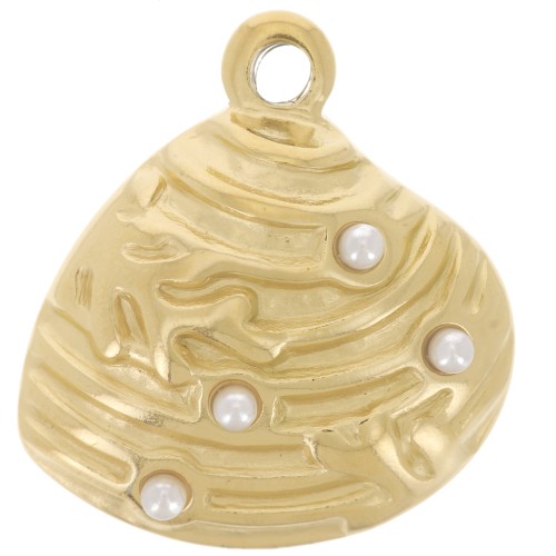22x20mm 304L st.steel shell pendant with imitation mother-of-pearl - Gold x1