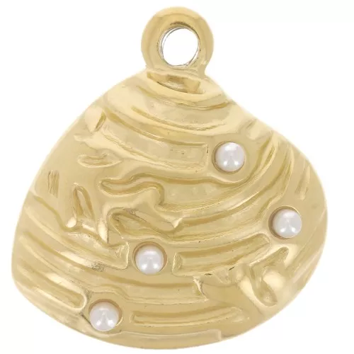 22x20mm 304L st.steel shell pendant with imitation mother-of-pearl - Gold x1