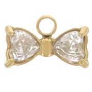 6x9.5mm Stainless steel 304L Bow tie charm with zirconium oxides - Gold x1|raw }}