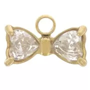 6x9.5mm Stainless steel 304L Bow tie charm with zirconium oxides - Gold x1