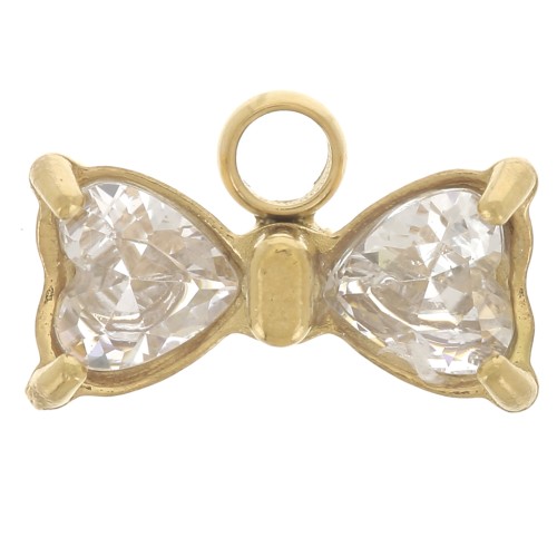 6x9.5mm Stainless steel 304L Bow tie charm with zirconium oxides - Gold x1