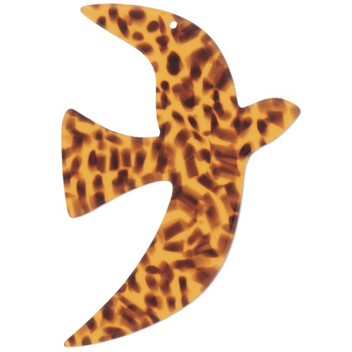 49x36mm Acetate bird pendant by Perles & Co - Terrazzo Brown - Black x1