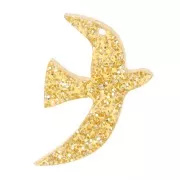 15x10mm Acrylic bird charm by Perles & Co - Gold glitter x1