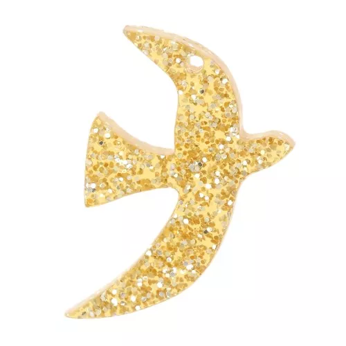 15x10mm Acrylic bird charm by Perles & Co - Gold glitter x1
