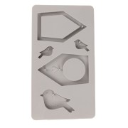 26x14.5cm Silicone mould - 5 shapes Nesting boxes and Birds - Grey x1