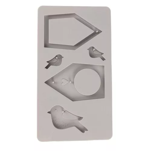 26x14.5cm Silicone mould - 5 shapes Nesting boxes and Birds - Grey x1