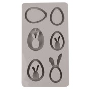 26x14.5cm Silicone mould - 6 shapes Eggs and Rabbit Pendant - Grey x1