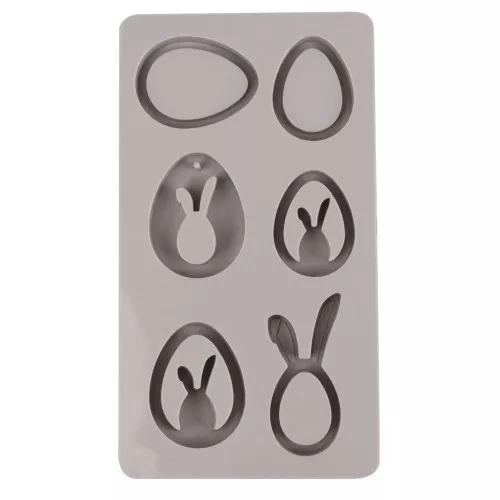 26x14.5cm Silicone mould - 6 shapes Eggs and Rabbit Pendant - Grey x1
