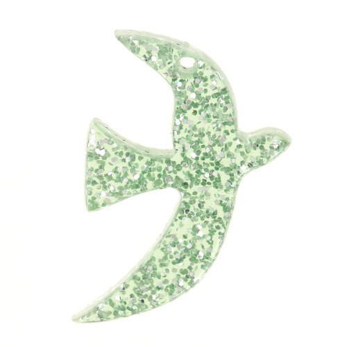 15x10mm Acrylic bird charm by Perles & Co - Moss green glitter x1