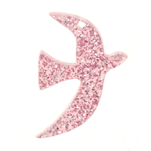 15x10mm Acrylic bird charm by Perles & Co - Antique Pink glitter x1