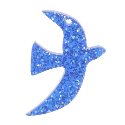 15x10mm Acrylic bird charm by Perles & Co - Royal blue glitter x1