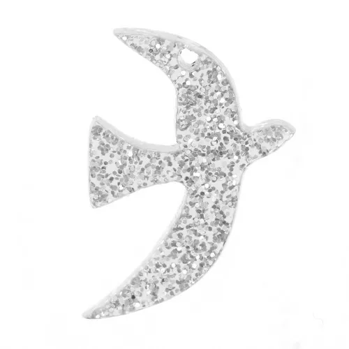 15x10mm Acrylic bird charm by Perles & Co - Silver glitter x1