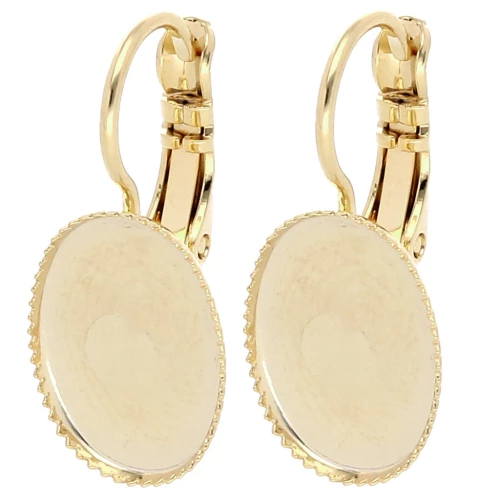 Cabochon holders 14x10 mm with open ring - Fine gold plated x2