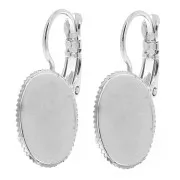 14x10mm Flat cabochon holders with open ring - Silver Tone x2