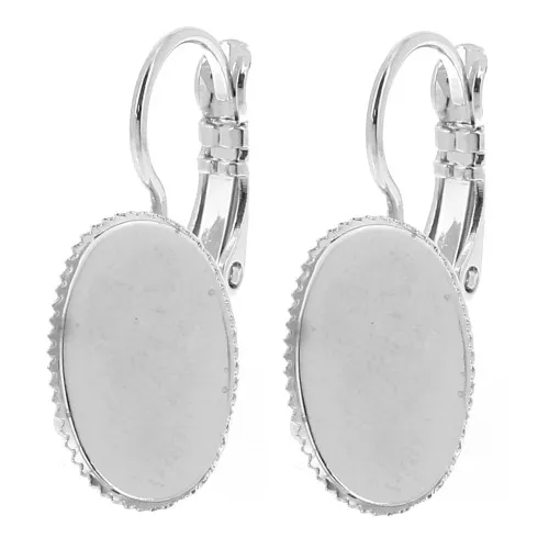 14x10mm Flat cabochon holders with open ring - Silver Tone x2