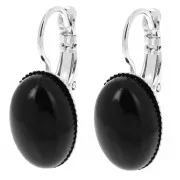 14x10mm Flat cabochon holders with open ring - Silver Tone x2