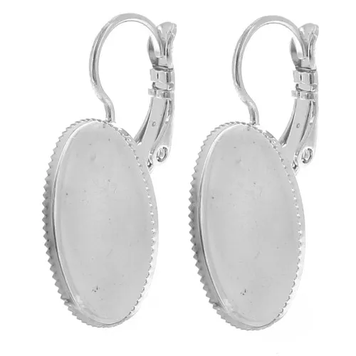 18x13mm Flat cabochon holders with open ring - Silver Tone x2