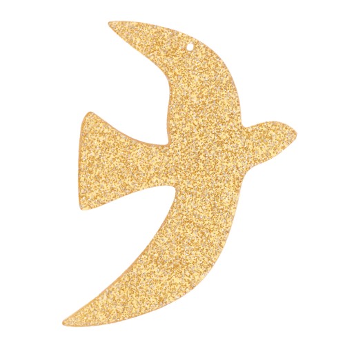35x25mm Acrylic bird pendant by Perles& Co - Gold glitter x1