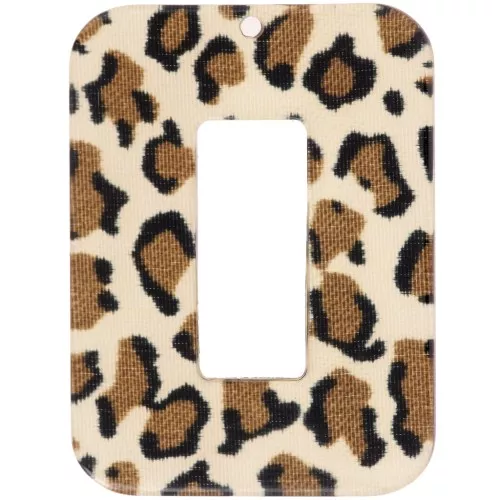 40x30 mm hollow rectangle acrylic pendant - Cheetah Brown - Black x1