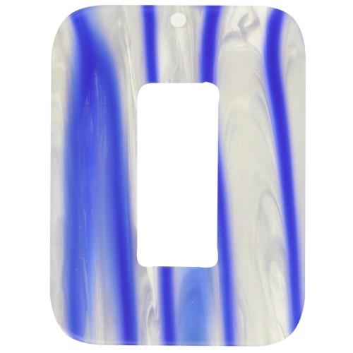 40x30mm Acetate hollow rectangle pendant - Striped - Dark blue - Pearl white x1