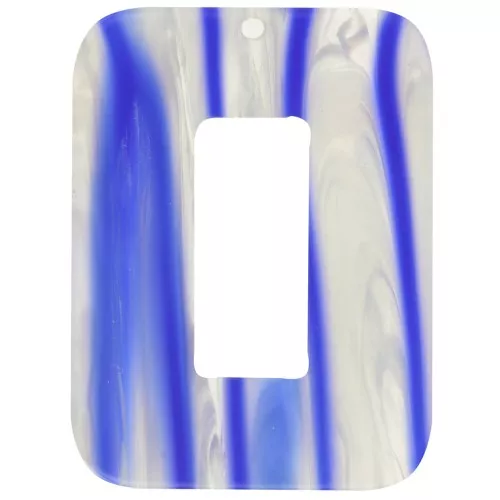 Rectangular hollow acetate pendant 40x30 mm - Striped - Dark blue - Pearlescent white