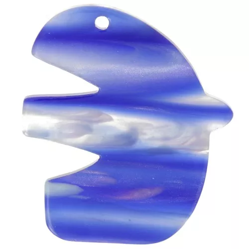 30x26mm Acetate Bird Pendant - Striped - Dark Blue - Pearlescent White x1