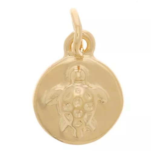 6mm Mini round charm - turtle pattern - closed ring - 3-micron gold-plated x1