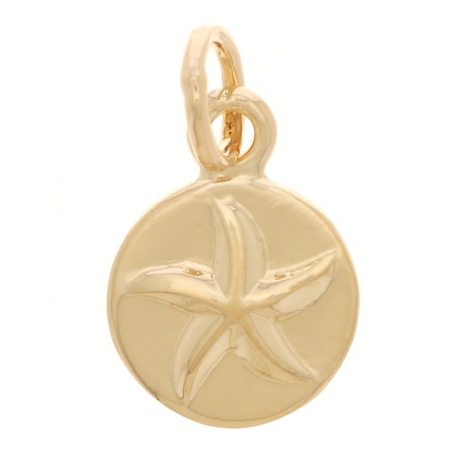 6mm Mini round charm starfish pattern - closed ring - Gold plated 3 microns x1