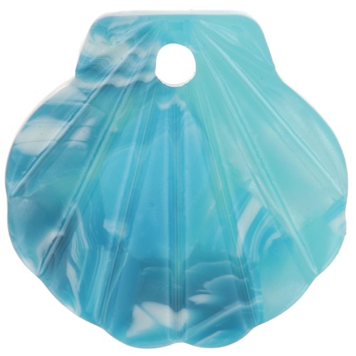16mm Acetate Shell Pendant - Marbled Turquoise - White x1