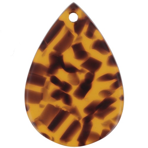 22x15 mm acetate teardrop pendant - Brown Terrazzo - Black x1