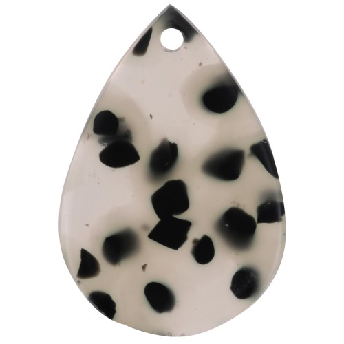 22x15mm Acetate drop pendant - Mottled black - Transparent beige x1
