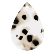22x15mm Acetate drop pendant - Mottled black - Transparent beige x1