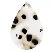 22x15mm Acetate drop pendant - Mottled black - Transparent beige x1