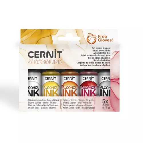 Cernit Alcohol Ink Set - Warm colors, white and thinner x5