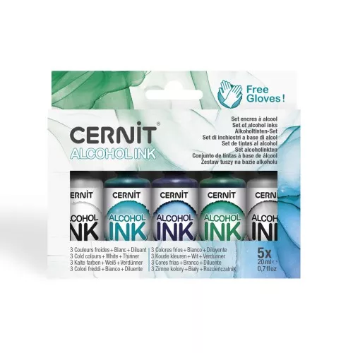 Cernit Alcohol Ink Set - Cold colors, white and thinner x5