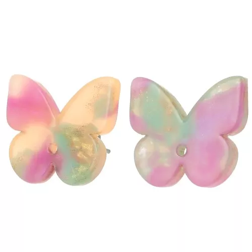16x19.5mm acetate butterfly earstuds - Tortoiseshell - Salmon x2