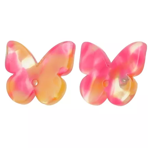 16x19.5mm acetate butterfly earstuds - Tortoiseshell - Red x2