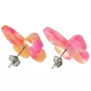16x19.5mm acetate butterfly earstuds - Tortoiseshell - Red x2
