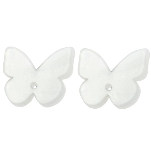 16x19.5mm acetate butterfly earstuds - Pearlescent white x2