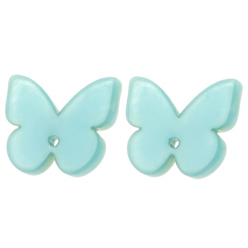 16x19.5mm acetate butterfly earstuds - Marbled Celadon - White x2