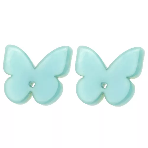 16x19.5mm acetate butterfly earstuds - Marbled Celadon - White x2